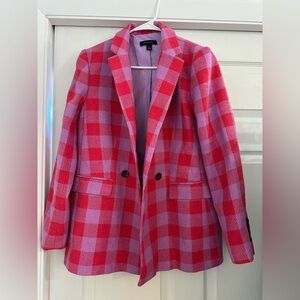 Ann Taylor Vibrant Red and Purple Checkered Blazer